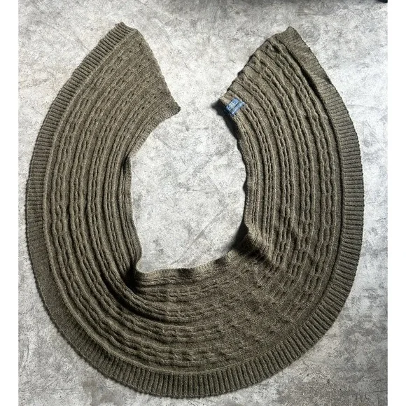 Polo Ralph Lauren Alpaca Wool Scarf Shawl Vintage Classic Ribbed Knit Army Green - Picture 5 of 7